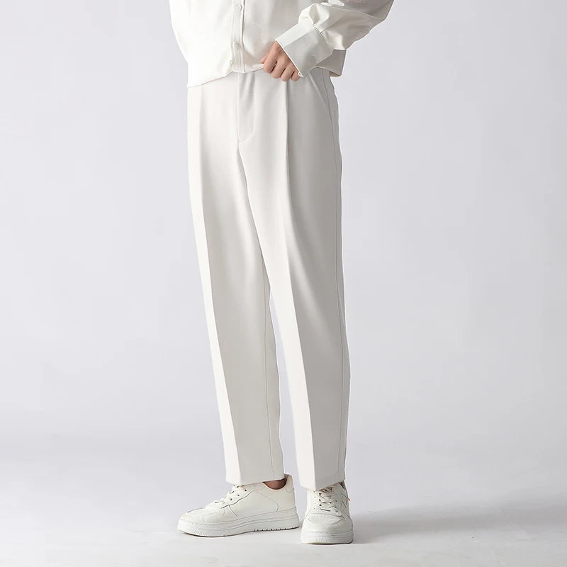 Белые костюмные брюки. Мужские весенне-осенние новые укороченные Свободные