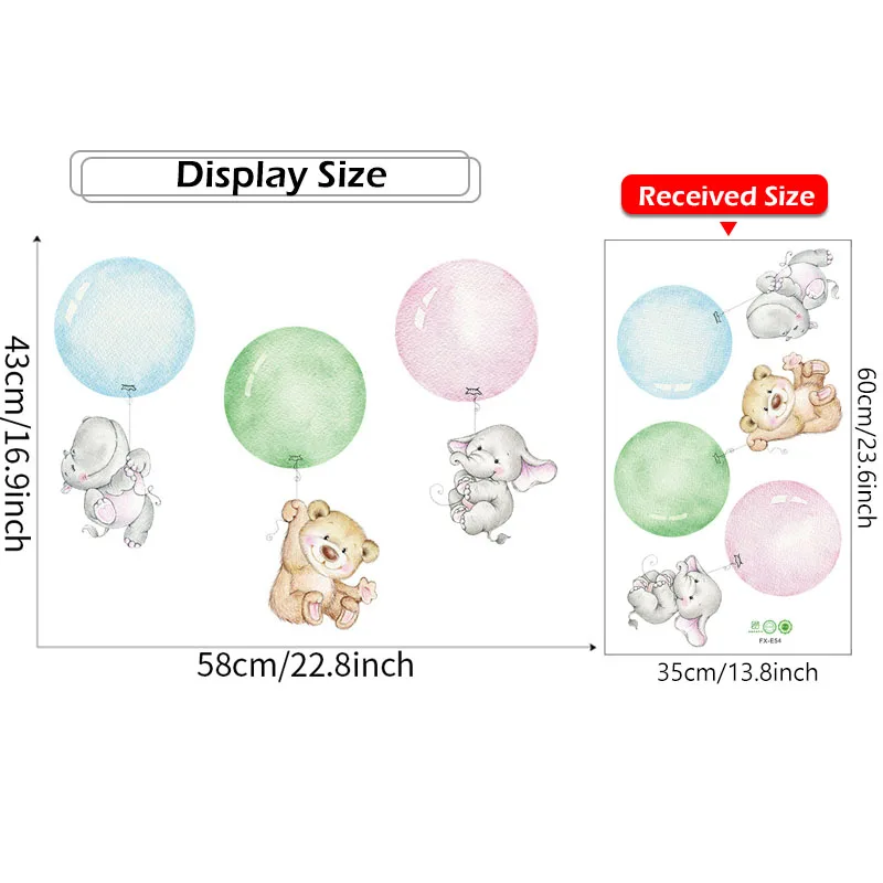 Ручная роспись 3 милых детских животных летают с розовыми воздушными шарами