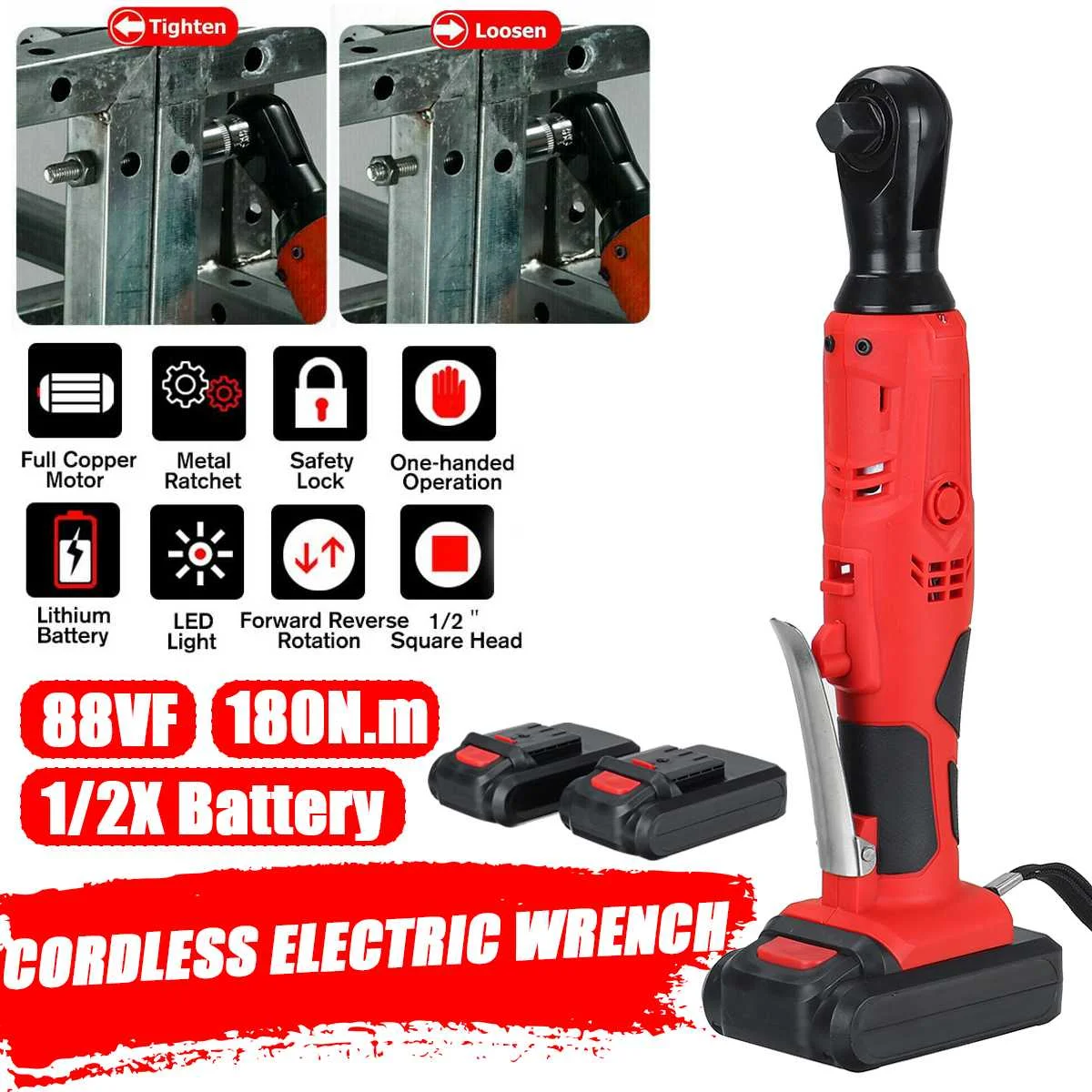 

Wolike Electric Wrench 1/2" Cordless Ratchet 42V Rechargeable Scaffolding 180N.m Right Angle Wrench Tool 2 Battery Charger Kit