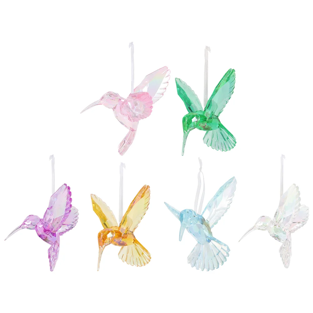 

6 Pcs Crystal Bird Pendant Ceiling Hummingbirds Decors Hanging Ornament Modeling Home Flying Acrylic Decorations