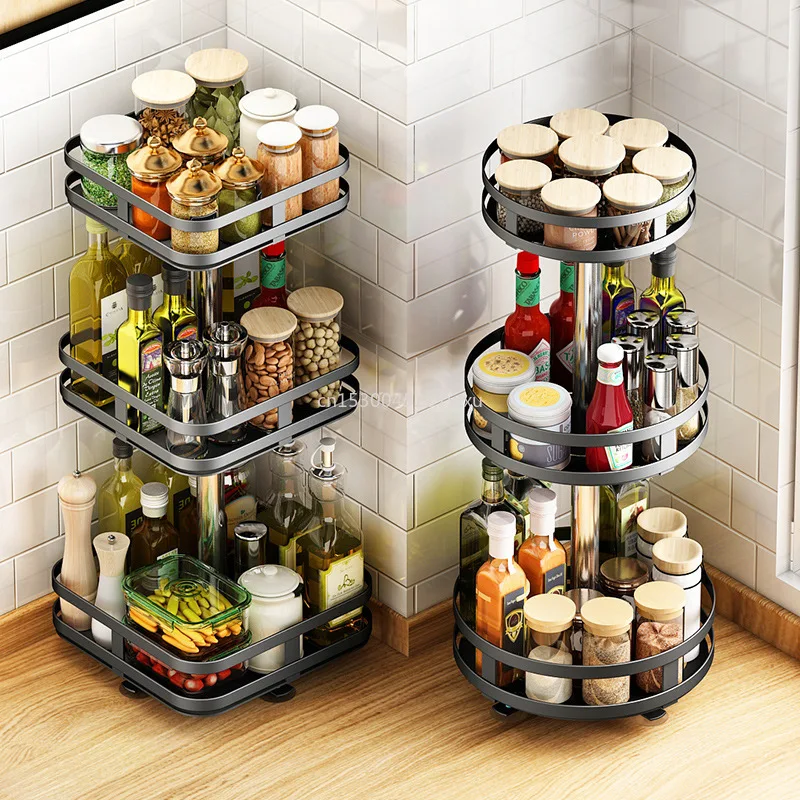 

Creativi rotatable kitchen seasoning racks seasoning bottle storage sorting multifunctional 1/2/3 layer detachable round storage