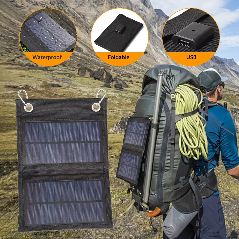 

2023New Portable Foldable USB Solar Panel 5V Solar Cell Foldable Outdoor Waterproof USB Port Charger for Mobile Phone Power Bank