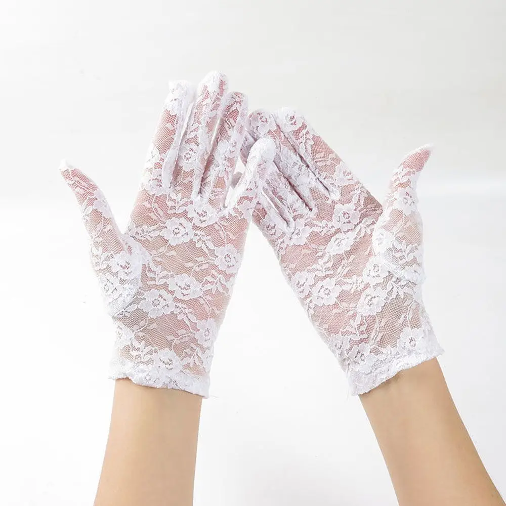 

Summer Short Sunscreen Transparent Lace Mittens Lolita Bridal Jacquard Gloves for Women Outdoor Cycling Gloves