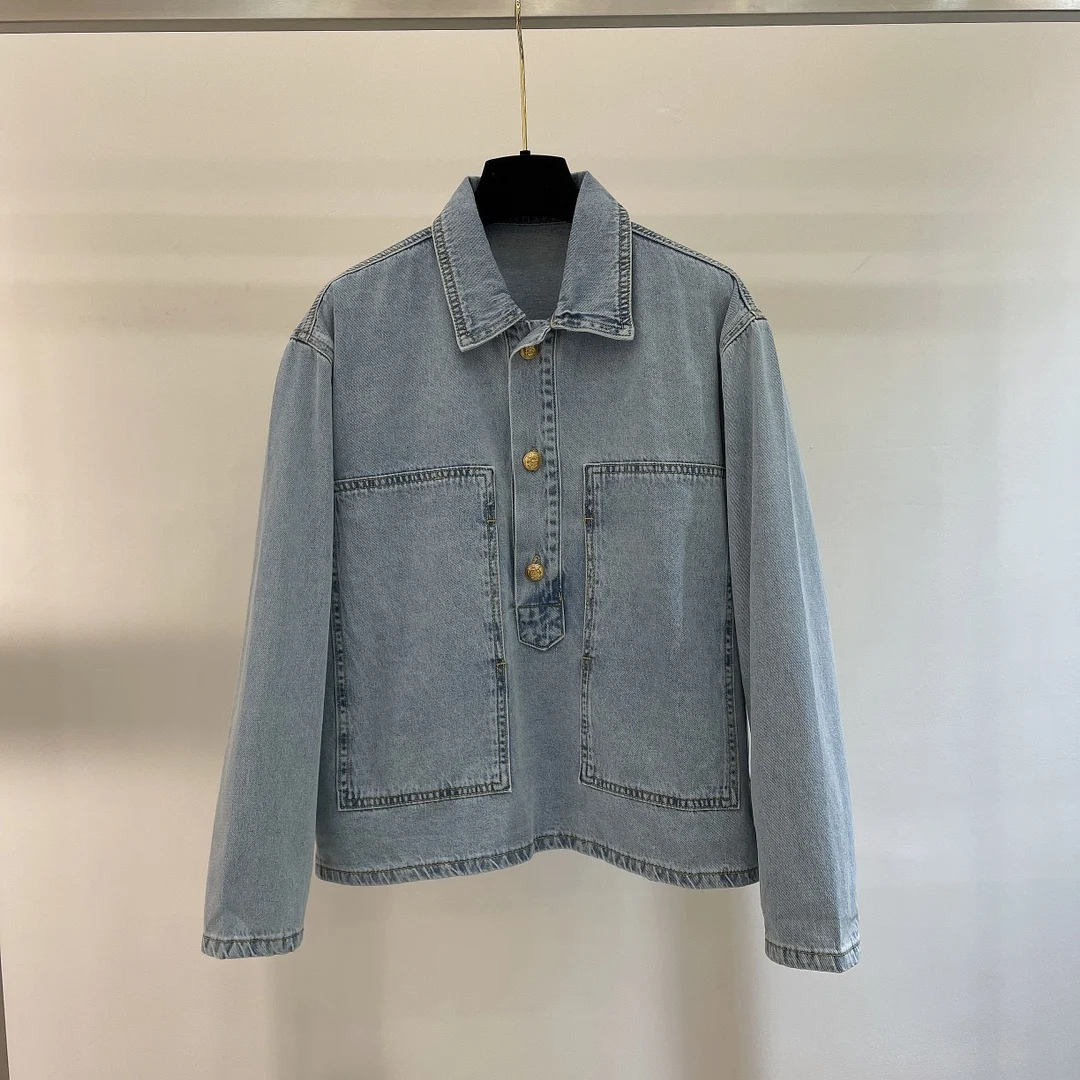 

2022 spring and summer new women's short washed denim shirt