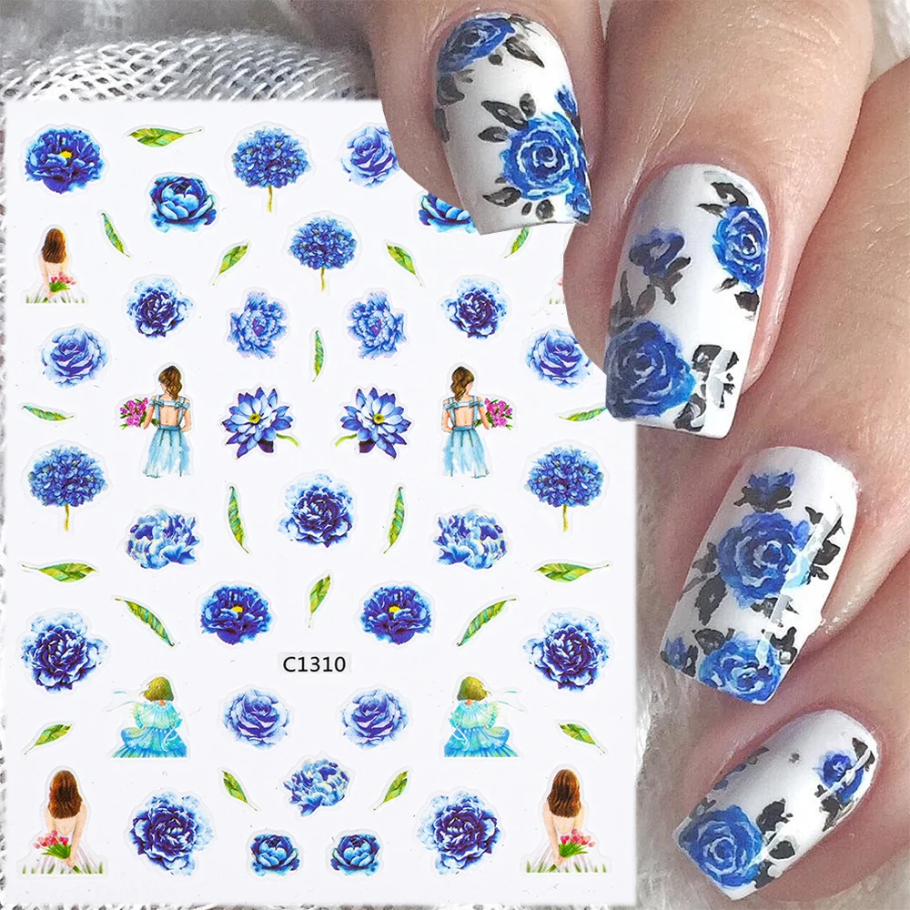 

1 шт. синие Акварельные Цветы Наклейка Сакура Маргаритка Лаванда цветочный узор 3D Самоклеящиеся слайдеры
