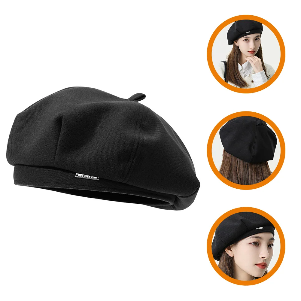 

Women Beret Party Hat Decorative Women's Hats & Caps Small Face Casual Polyester Black Womens