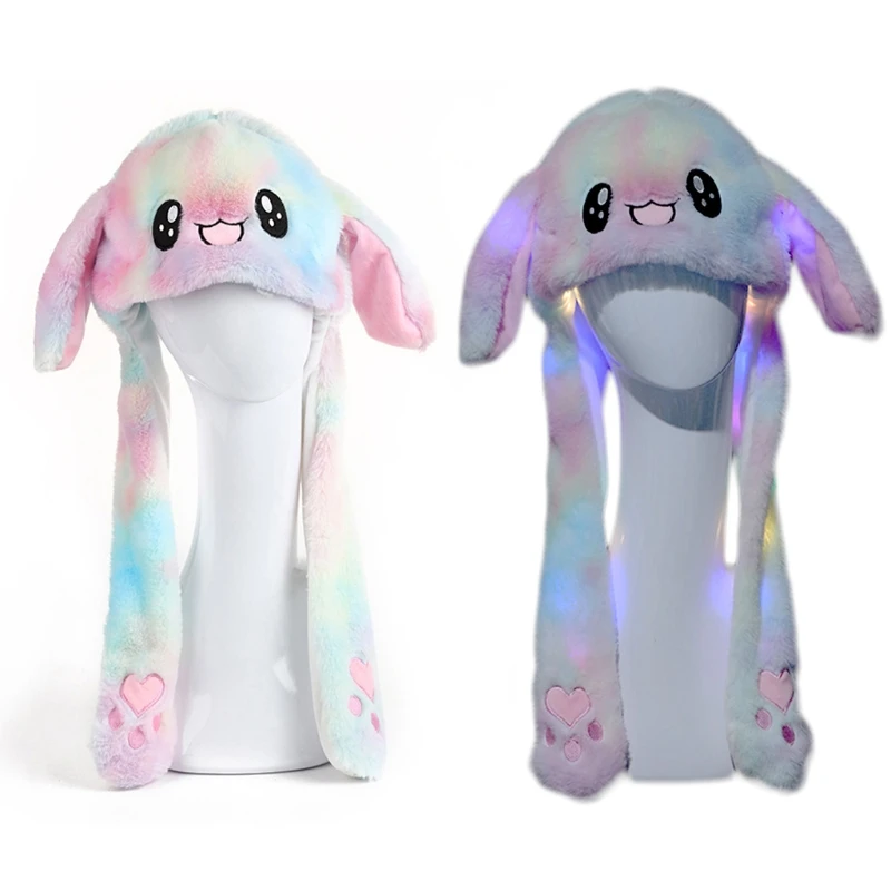 

LED Colorful Plush Moving Rabbit Ears Hat Funny Glowing Bunny for Women Girls Cosplay Christmas Party Holiday Hat