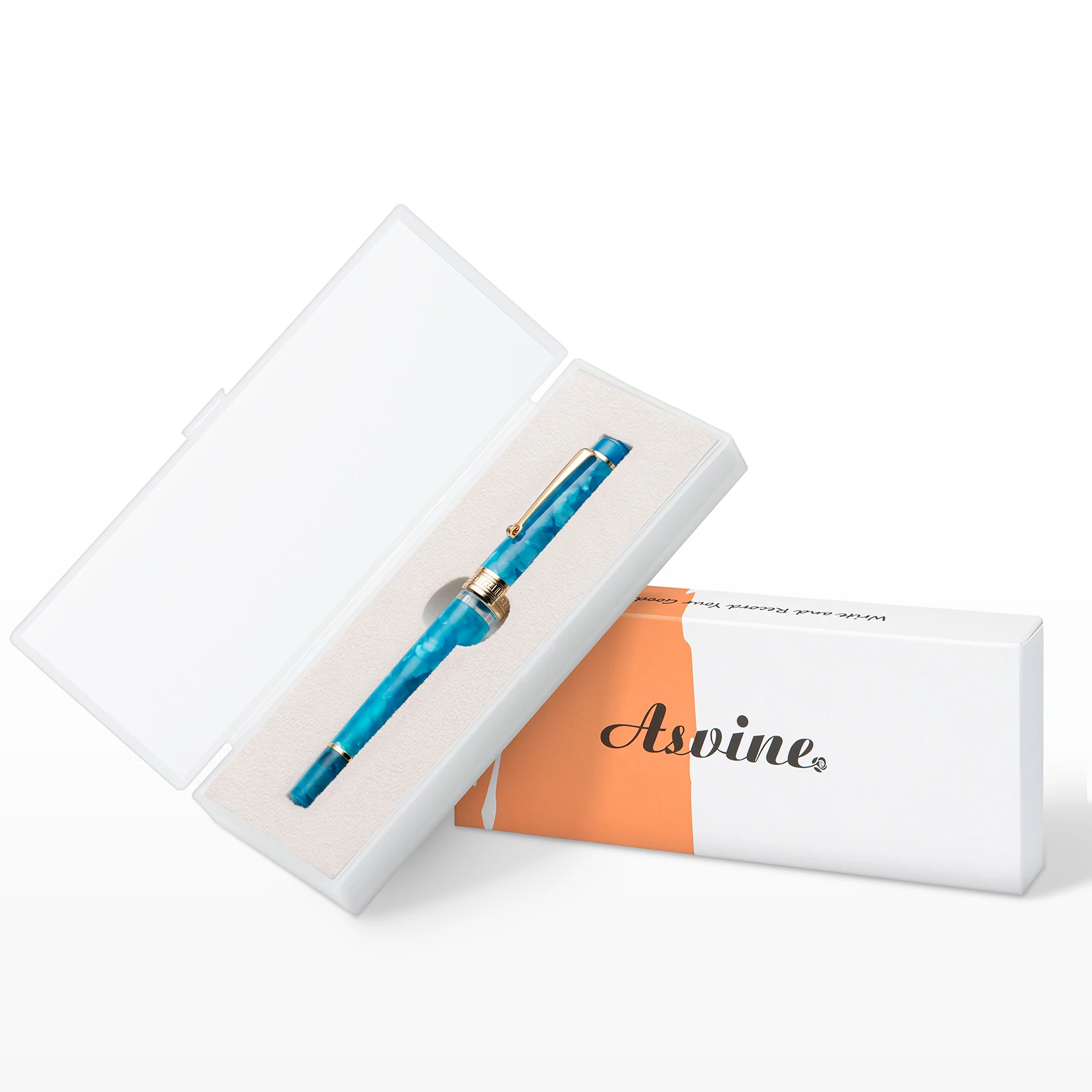 Asvine P20 Piston Fountain Pen EF/F/M Nib, Ice Blue Acrylic Patterns Golden Clip Smooth Writing Office Pen images - 6