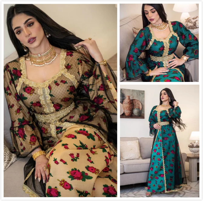 

Мусульманское платье с вышивкой Abaya, кружевное кимоно, хиджаб, арабское платье, Африканский стиль, женское винтажное мусульманское платье