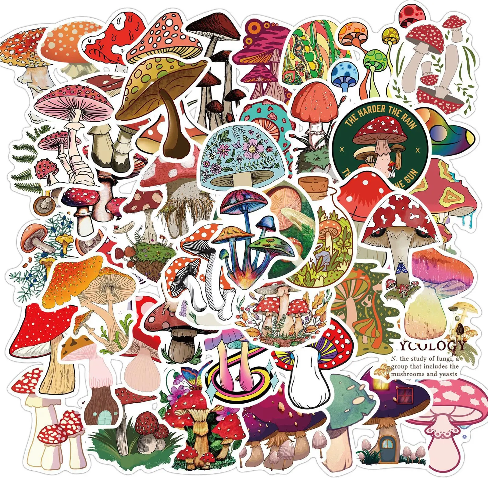 

50pcs Cartoon Mushroom Sticker Watercolor Waterproof Hand Account Diary Planner Stationery Stickers Guitar Skateboard Decals