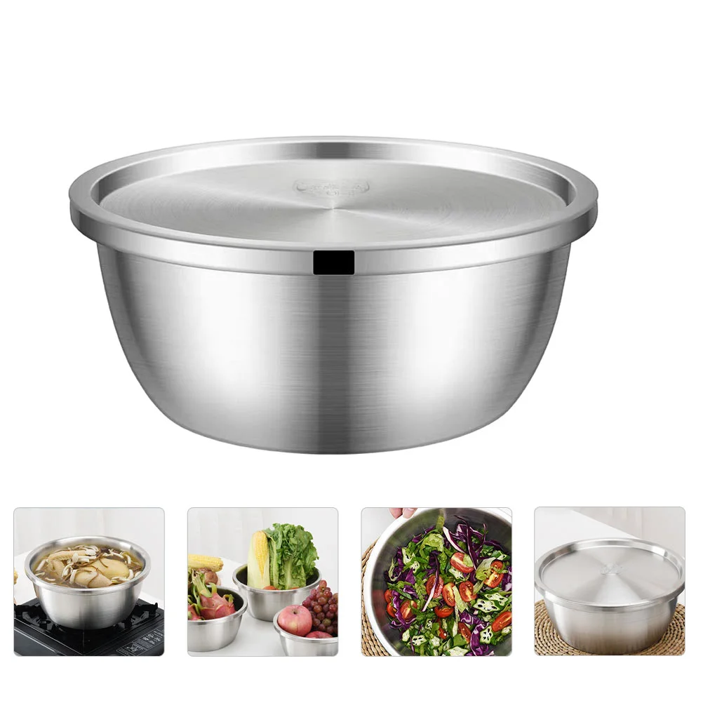 

Thickened Salad Bowl Egg-beating Pan Restaurant Supplies Household Food Container Basin Stainless Mixing Storage Soup Lid