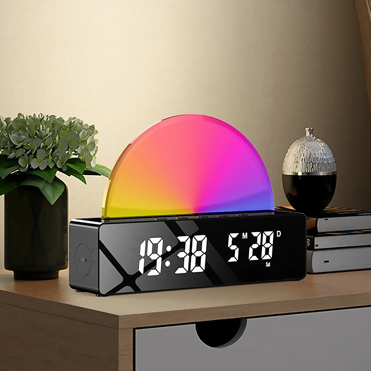 

Будильник Sunrise с FM-радио, перезаряжаемый от USB светильник для пробуждения с имитацией восхода солнца, приглушаемая прикроватная лампа, умный...