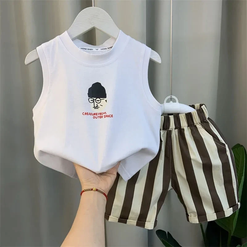 

3-9Y Kids Boys Clothing Set Summer New Children's Baby Cotton Sleeveless T-shirt Shorts 2-Piece Korean casual set