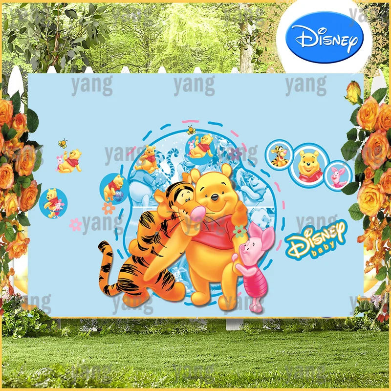 Disney Blue Birthday Tigger Piglet Eeyore Backdrop Custom Winnie Bear Hula Hoop Baby Party Cartoon Decoration Background Banner