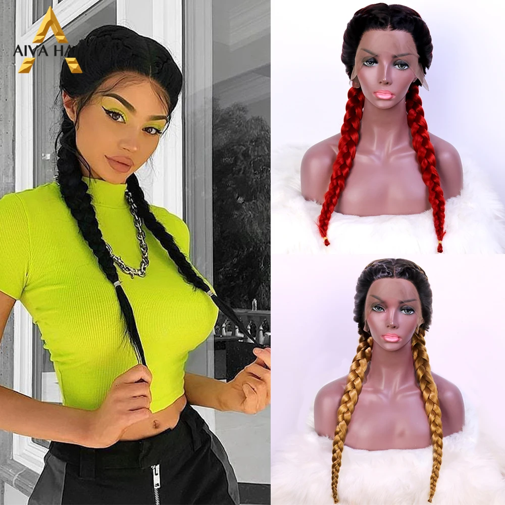 

Парик Aiva с красной синтетической оплеткой, термостойкие синтетические фронтальные парики со светлыми волосами для косплея, плетеные волос...