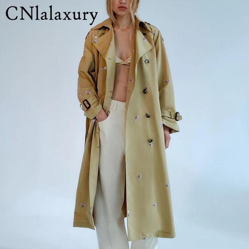 

CNlalaxury 2022 Spring Autumn Fashion Vintage Street Women Khaki Long Trench Coat Female With Belt Windbreaker Casual Outwear