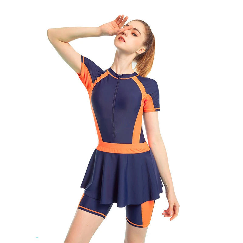

One Piece Swimsuit with One Piece Skirt for Women Modest Tummy Control Swimdress Vintage Bathing Suits Shorty Dive Skin Front