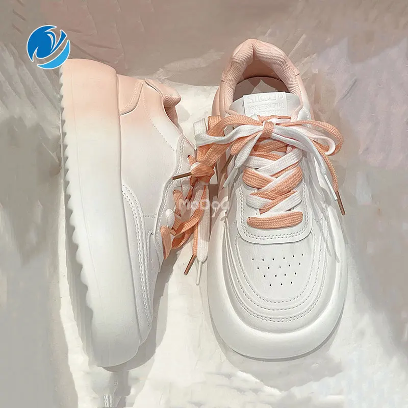 

Женские кроссовки с градиентом Mo Dou, повседневные сетчатые кроссовки белого цвета, на плоской подошве, с круглым носком, в Корейском стиле, д...