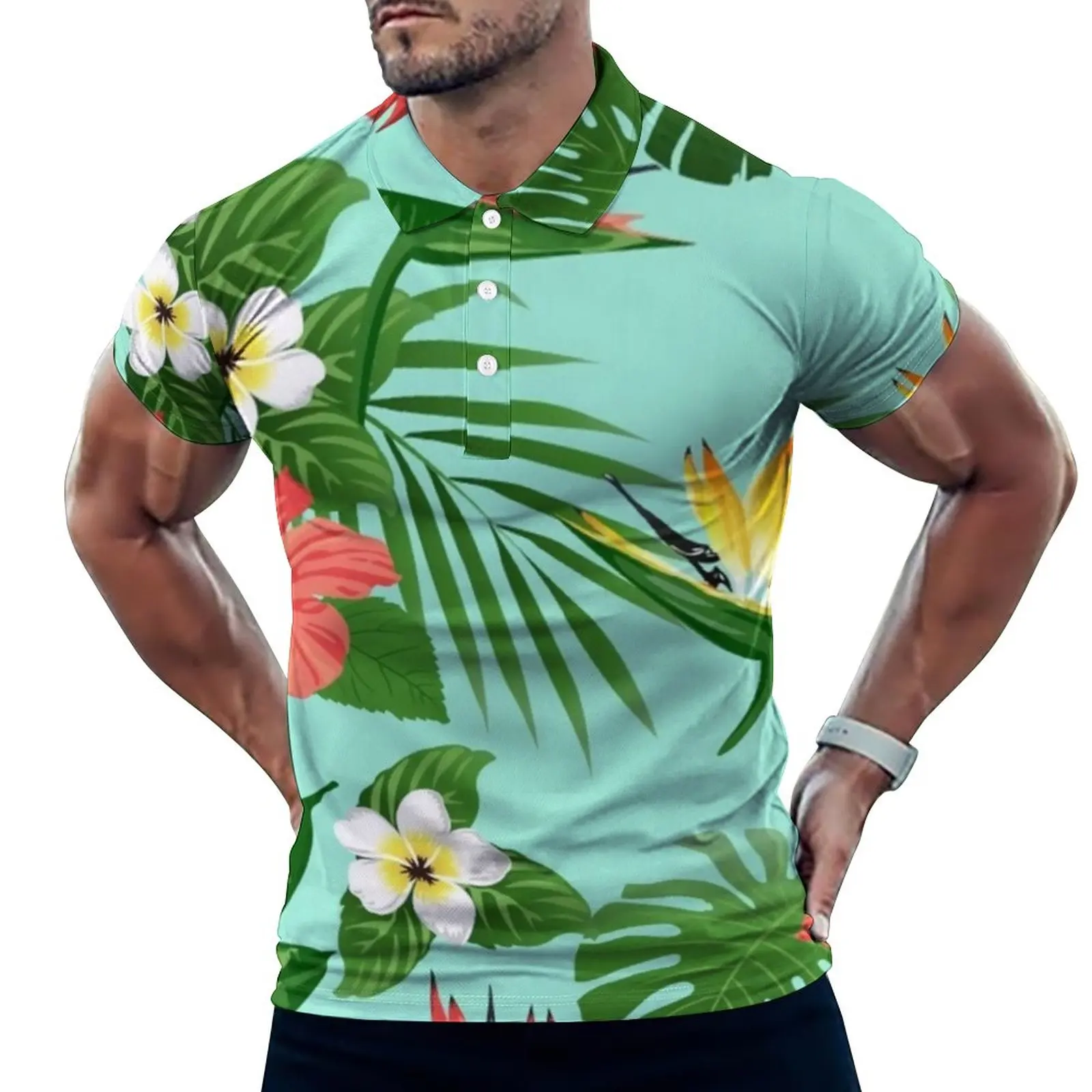 

Gorgeous Tropical Floral Polo Shirts Mens Hawaii Flower Casual Shirt Summer Y2K T-Shirts Short Sleeve Graphic Oversized Clothing