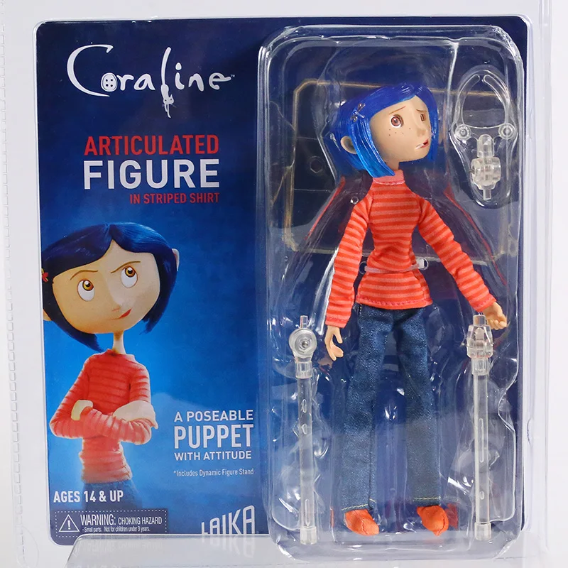 NECA Coraline в полоску рубашка/желтый дождевик 7 дюймов ABS/ПВХ экшн-фигурка игрушка