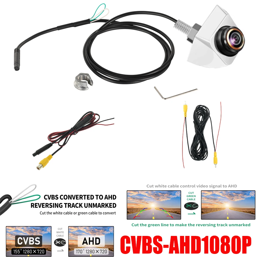 

Парковочный переключатель CVBS AHD 1920x1080P 720P Автомобильная камера заднего вида 170 ° Золотая линза «рыбий глаз» Full HD с ночным видением, реверсивный автомобиль