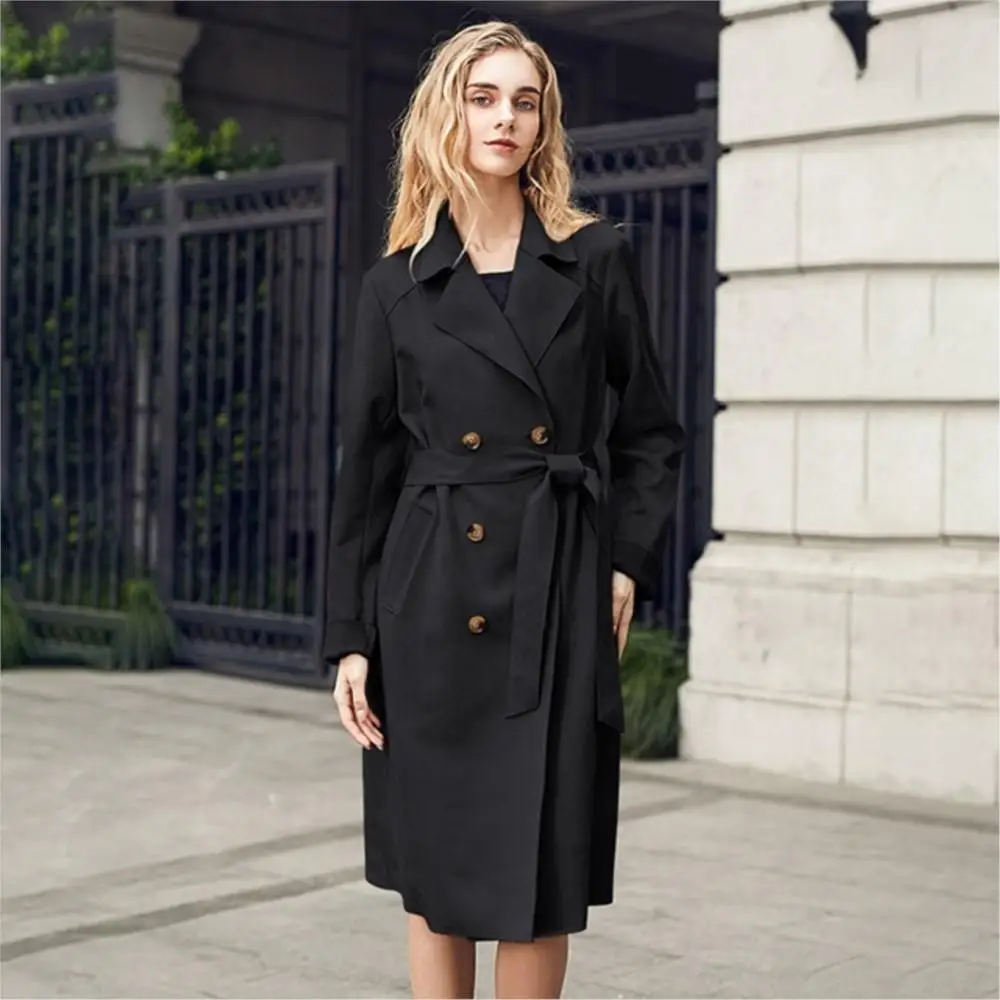 Women Winter Real Suede double-breasted Coat With Belted Pure Color Fashion Long Windbreaker Leisure Lapel Loose Jacket