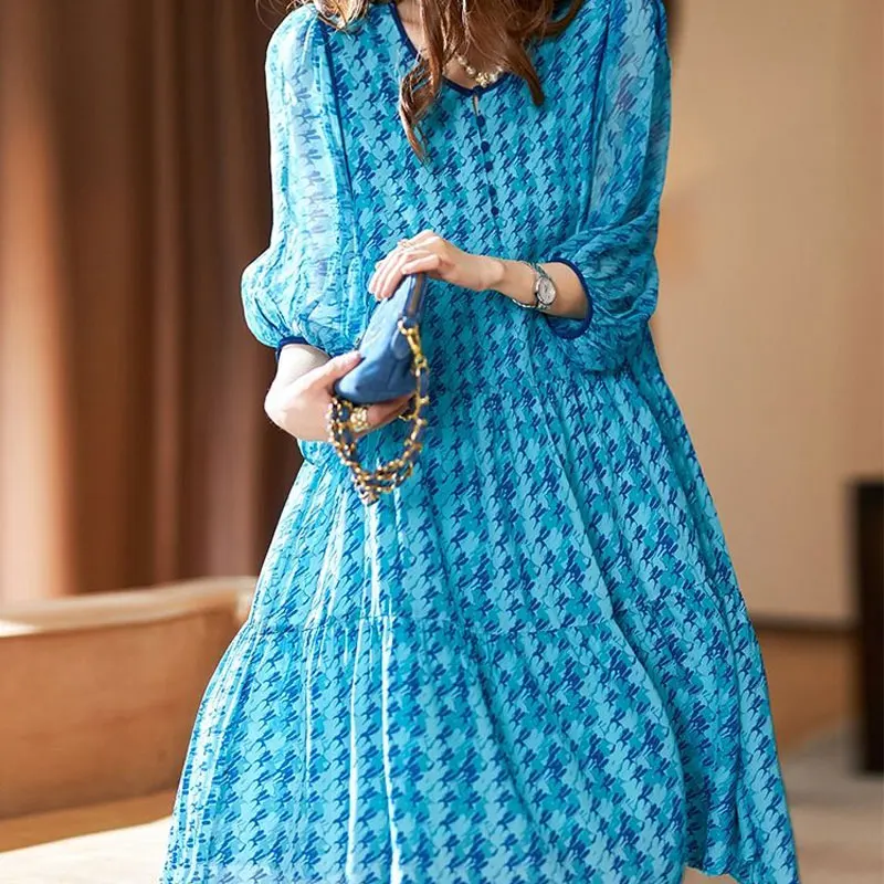 Женское свободное платье-миди с принтом повседневное ТРАПЕЦИЕВИДНОЕ ПЛАТЬЕ С