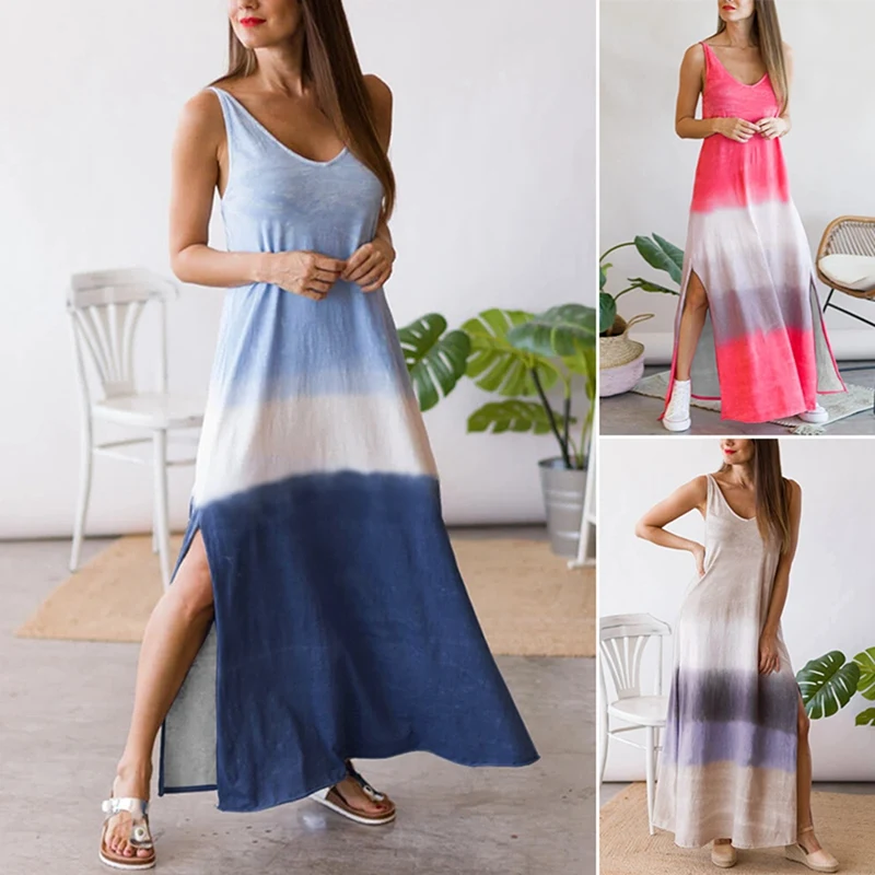 

ASDS-Women's Dress Sexy Slit Sling Skirt Gradient Color Long Skirt