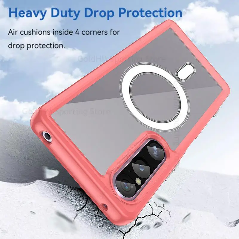 Capa For Sony Xperia 1 V Acrylic Transparent For Magsafe Magnetic Case For Xperia 1 V XQ-DQ72  Wireless Charging Magsafing Cover