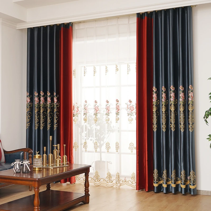 

New Curtains for Living Dining Room Bedroom Custom Embroidered Light Luxury European Silk American High-end Window Curtain Decor