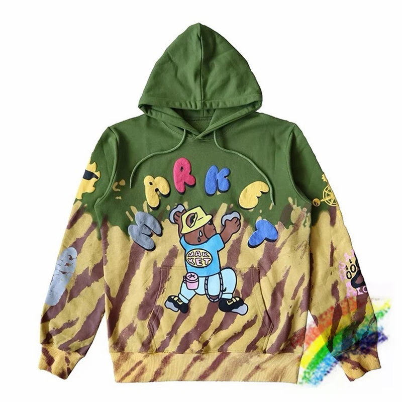 

Tie Dye MARKET Hoodie Men Women 1:1 High Quality Bear Puff Print Pullover