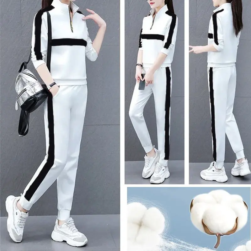 

Women’s Stand Collar Half-zip 2-piece Sweatsuit Sweashirt Trousers Tracksuit Women Outfits Short Jacket Elastic Waist Pant