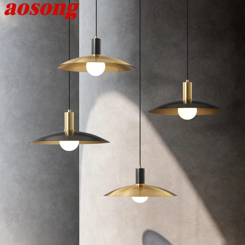 

AOSONG Contemporary Brass Hanging Lamps LED Copper Chandelier Classic Creative Decor for Modern Home Dine Study Room