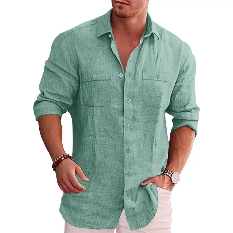 

Camisas Para Hombre 2022 Spring Solid Color Daily Cotton Linen Loose Lapel Shirt Casual Long Sleeve Men's Shirt Mens Clothing