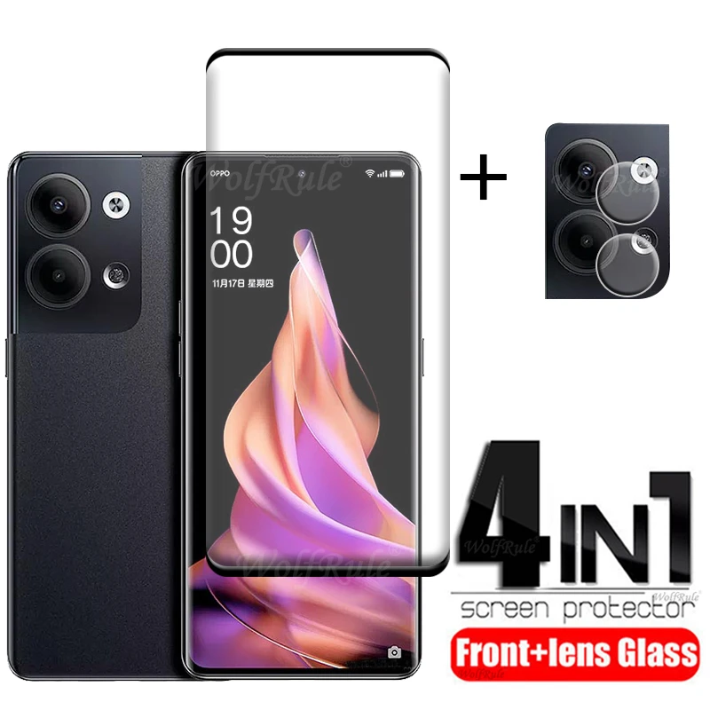 

4-in-1 For OPPO Reno 9 Glass For Reno 9 Tempered Glass Protective HD Full Film Screen Protector For Reno 9 Pro Plus Lens Glass