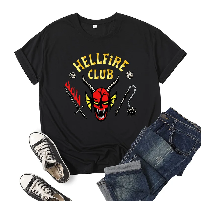 

American Tv Series Stranger Things 4 Hellfire Club Printed Short-sleeved Top Oversized Breathable Quick-drying Women's T-shirt