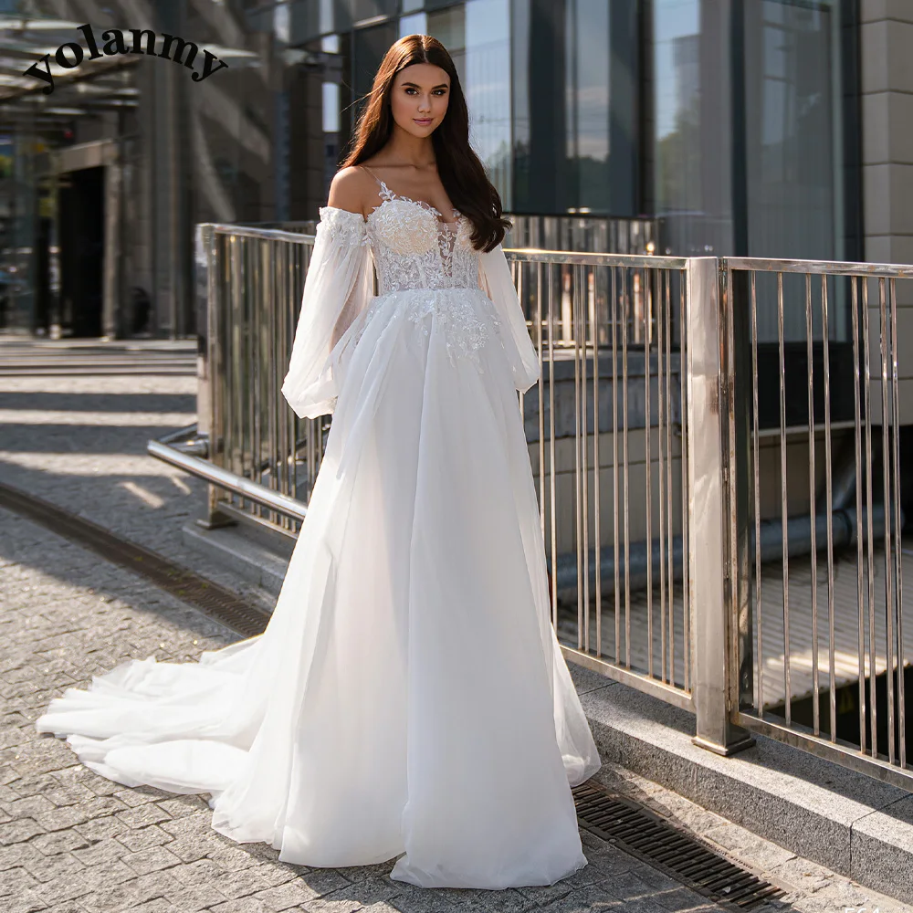 

YOLANMY Fairytale Women Wedding Dresses For Mariages Straps Pleat Appliques Made To Order Vestidos De Novia Brautmode