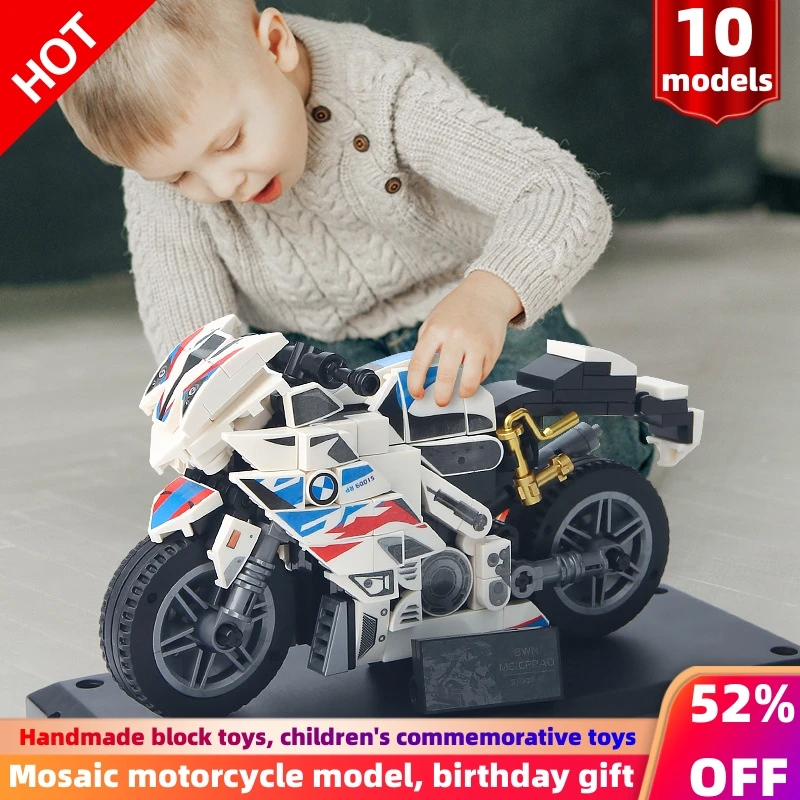 

Motorcycle Assembled Model Compatible with Lego Blocks Children's Puzzle Gift for for boys 10 models Kids gifts Toys