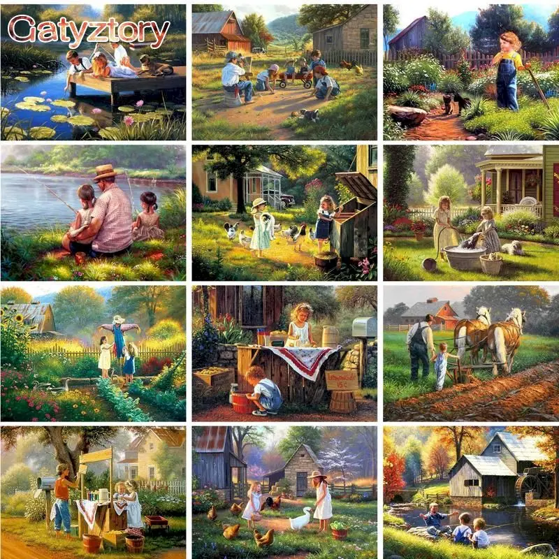 GATYZTORY Diy Oil Painting By Numbers Village Landscape Wall Art Picture Unique Gift Drawing Picture By Numbers For Living Room