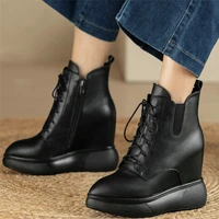 platform pumps women lace up genuine leather wedges high heel snow boots female winter pointed toe fashion sneakers casual shoes