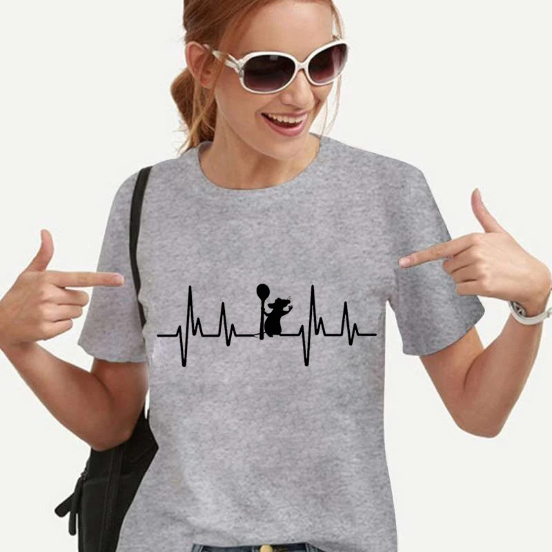 

Heartbeat Graphic T-Shirt Ulzzang Young Girl Streetwear Cute Animals Ret Tees New Ladies 90s Casual Fashion Tops Simple Clothes