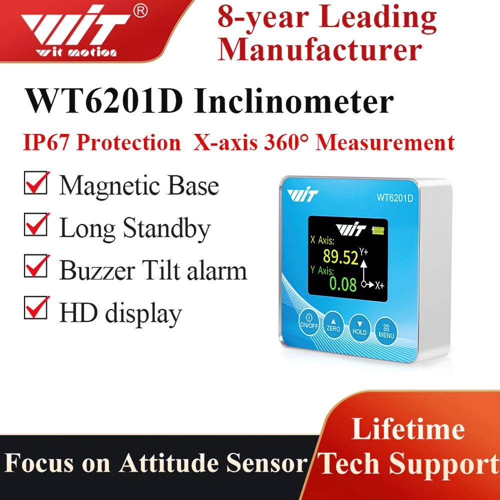Фото Инклинометр WITMOTION WT6201D с цифровым дисплеем, высокоточный с магнитной водонепроницаемой линейкой, маленький объем, степень водонепроницаемо... №1