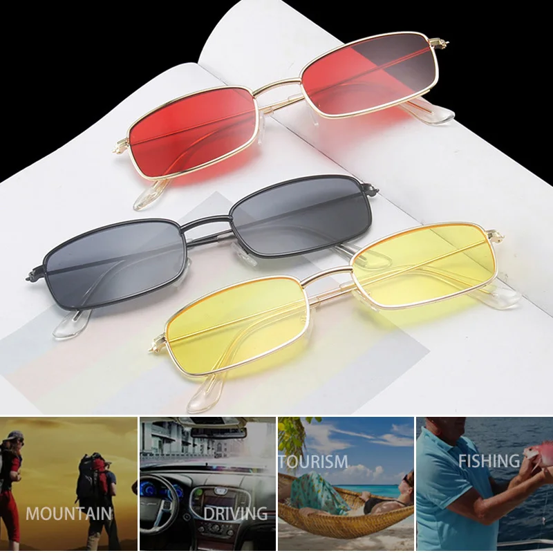 

Shades Protection Rectangle Sunglasses Sun Glasses UV400 Classic Korea Men Small Women Metal Candy Color Eyewear Hot Sale