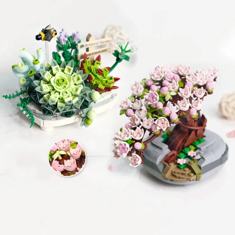 

Мини-кирпичи для дерева Сакура, цветы, суккуленты, цветок вишни, бонсай, 3D модель, строительные блоки для сборки, игрушки «сделай сам» для дет...