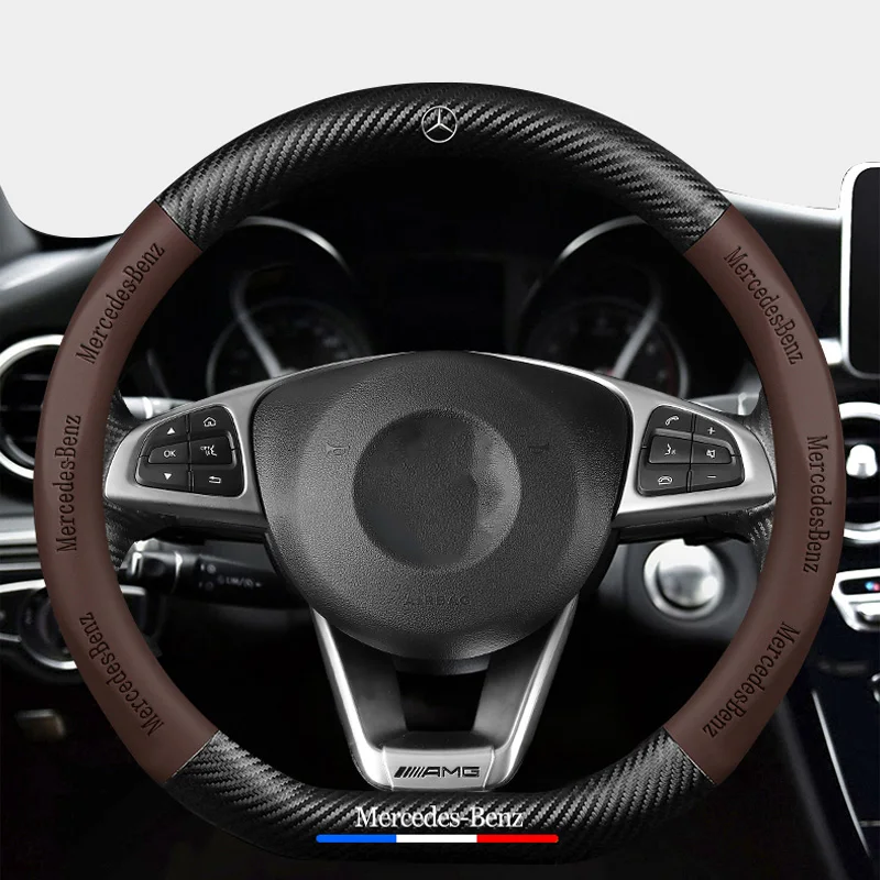 

Car Steering Wheel Cover For Mercede Benz 38cm Anti-skid Carbon Fiber AMG A/B/C/E/GLA/CLA/GLC/GLK/GLE Auto Interior Decoration