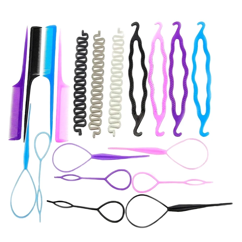 19 Pcs Hair Tail Tools Set for Hair Bun French Centipede Braiders Bun Maker Hair Braiding Tool Set for Women Girls Drop Shipping