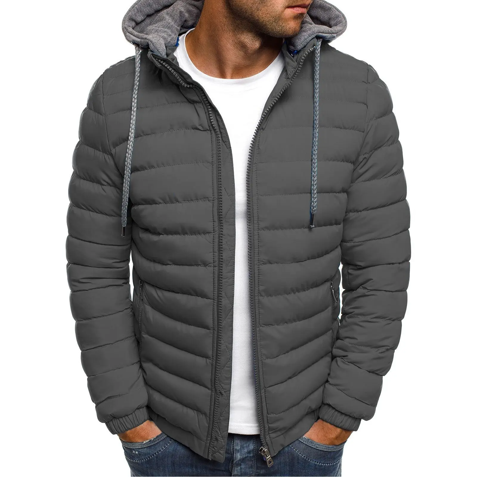 

Foreign trade pure color simple atmosphere male hooded jacket fashion pure color cardigan autumn winter new cotton-padded jacket