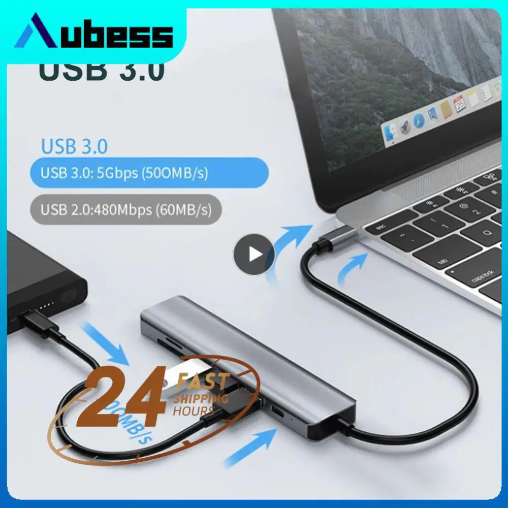 

1 ~ 5 шт., концентратор 3,1 Type-C для адаптера, 4K, Thunderbolt 3, концентратор USB C с концентратором 3,0, слот для чтения TF, SD, слот PD для MacBook /Air/Huawei