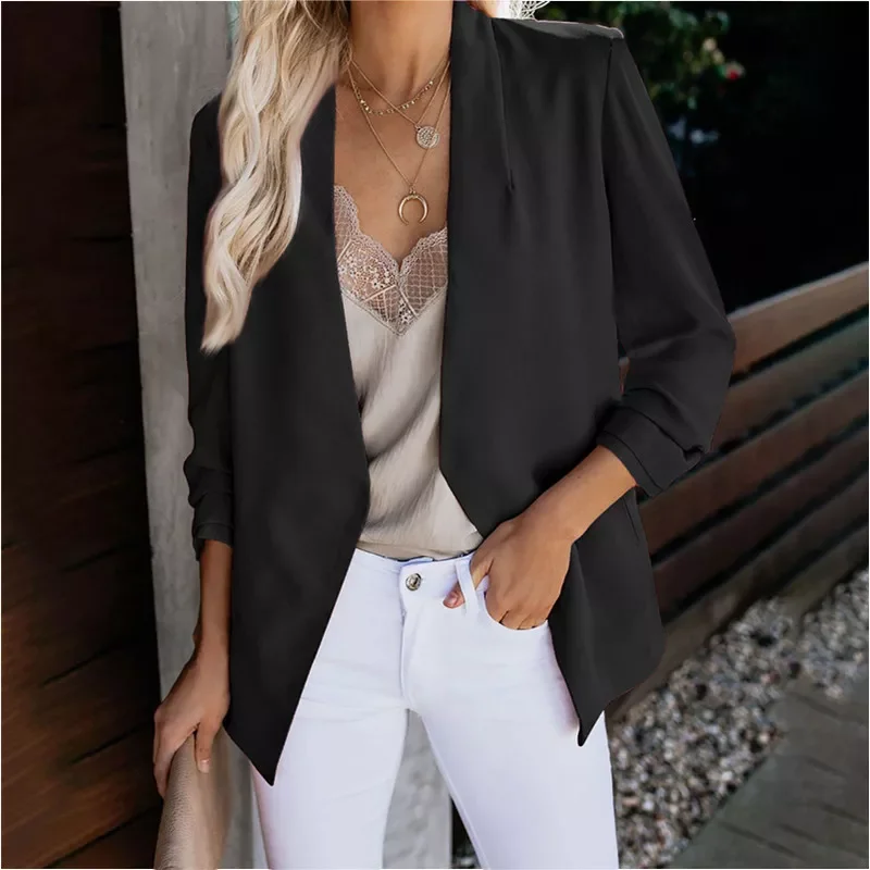 

traf jackets manteauxWomen’s Fashion Solid Color Blazer Personality Open Front Slim Fit Long Sleeve Suit Jacket Vintage Of
