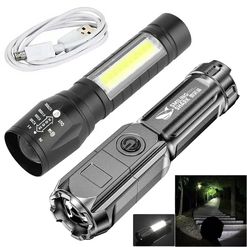 

Multi-function Bright Led Flashlight Battery Power Rechargeable Strong Focusing Light Flash Light Zoom Xenon Forces Torch